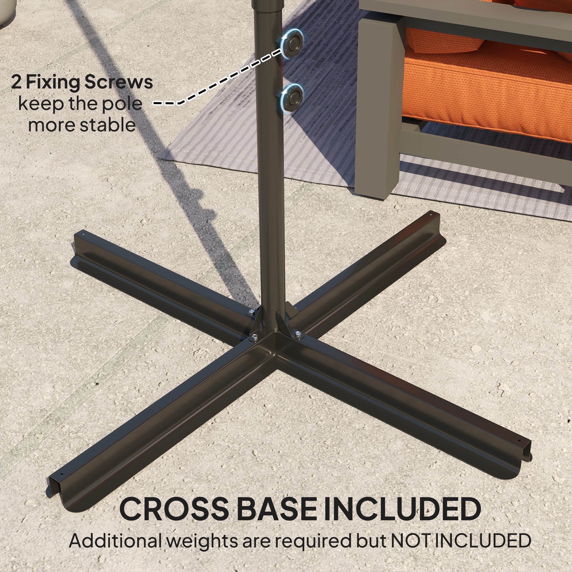 2.5m Rotating Cantilever Parasol with Base - Orange Polyester Canopy