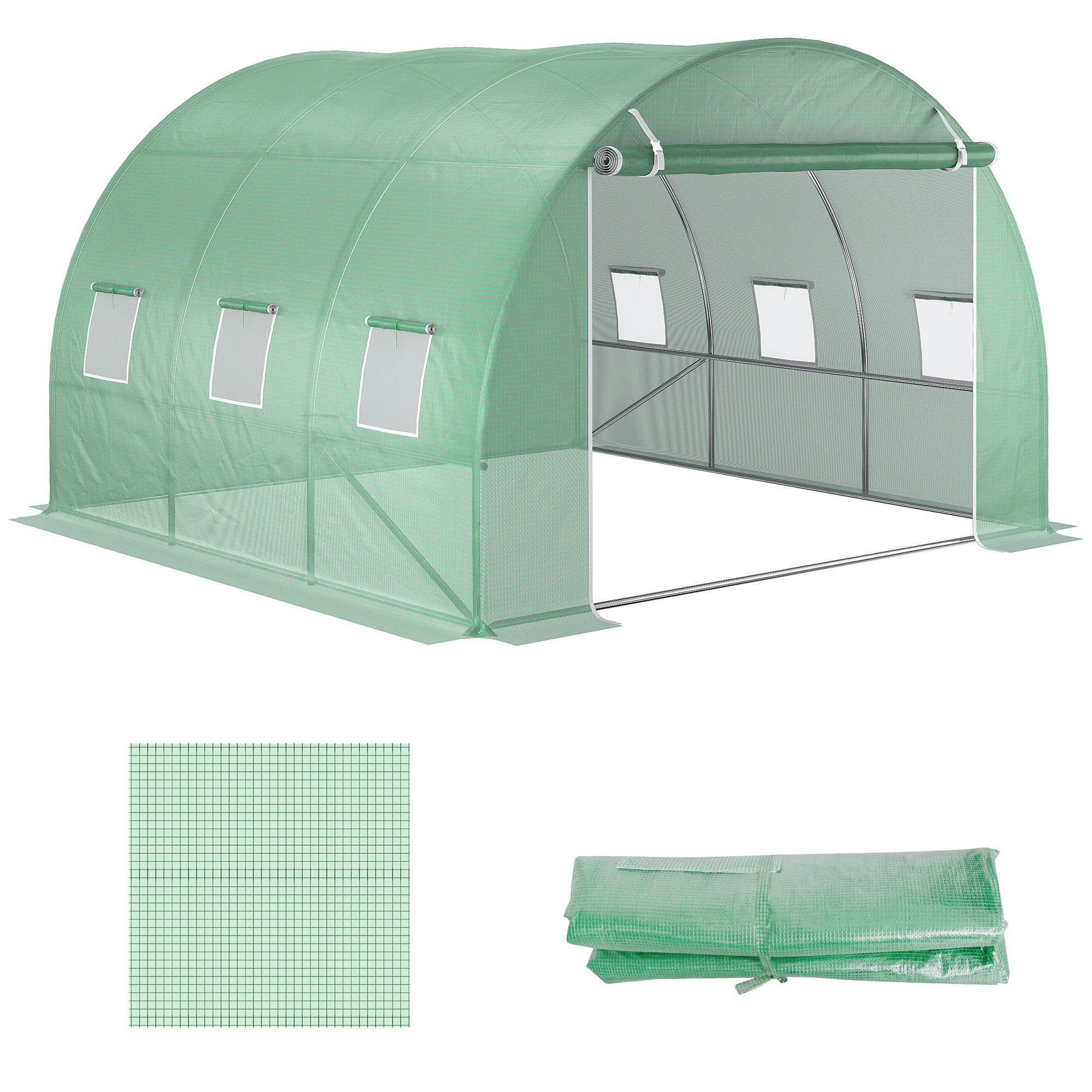 3 x 3 x 2m Greenhouse Replacement Cover ONLY Winter Garden Plant PE Cover for Tunnel Walk-in Greenhouse with Roll-up Windows Door Outdoor, Green