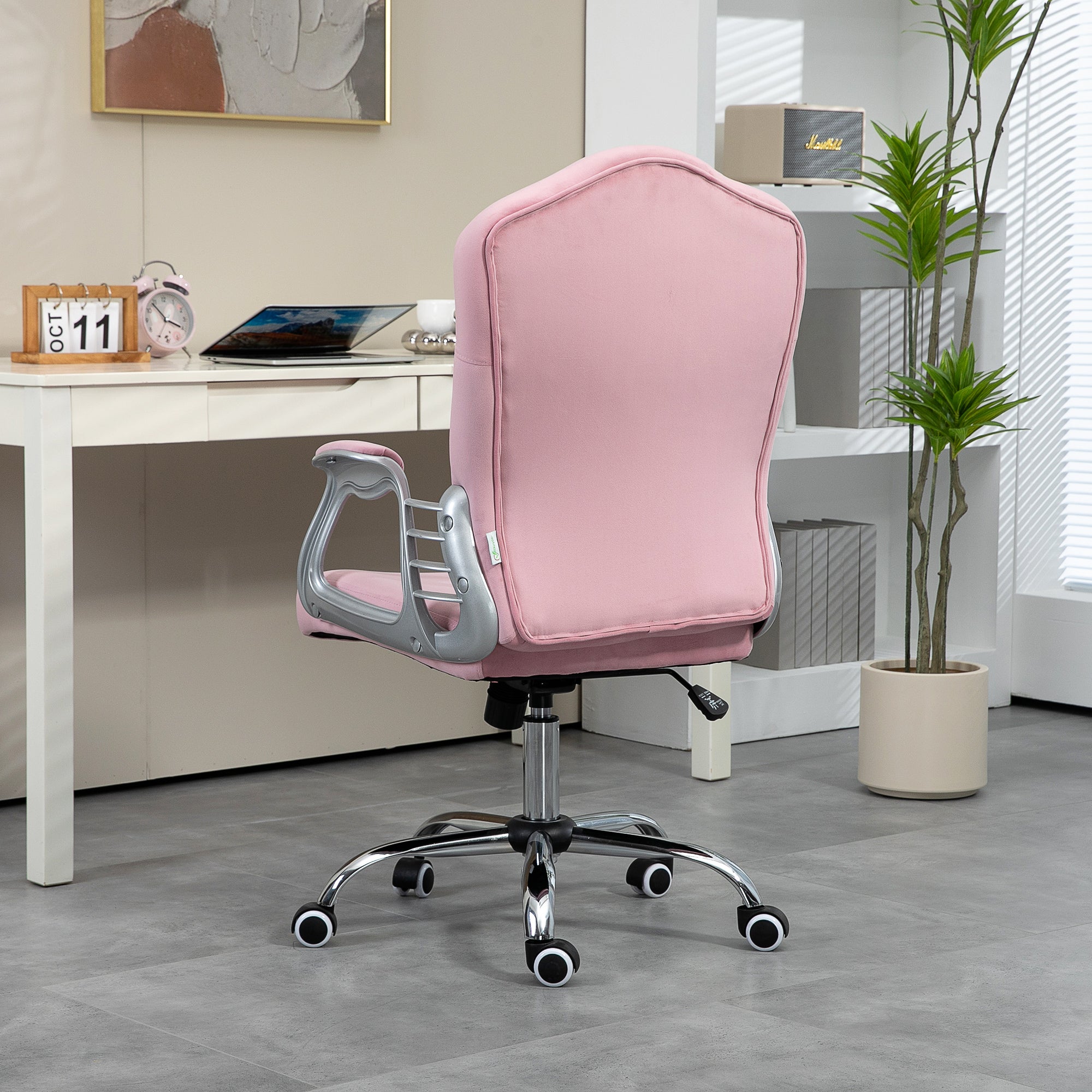 Velvet-Feel Work Chair, with Diamante Back - Pink