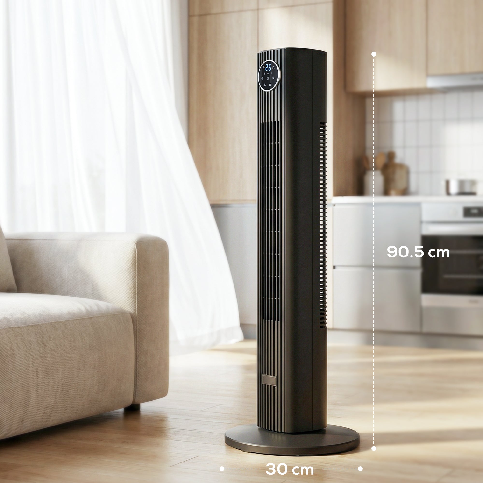 28dB Tower Fan for Bedroom, 36 inch, 8 m/s Velocity Standing Cooling Fan with 80° Oscillating, BLDC Motor, 12 Speeds, LED Display, 4 Modes, 12H Timer, Remote Control, Black