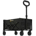 60L Foldable Festival Trolley on Wheels, Collapsible Wagon Cart with Drop-Down Tailgate, Adjustable Handle, Black