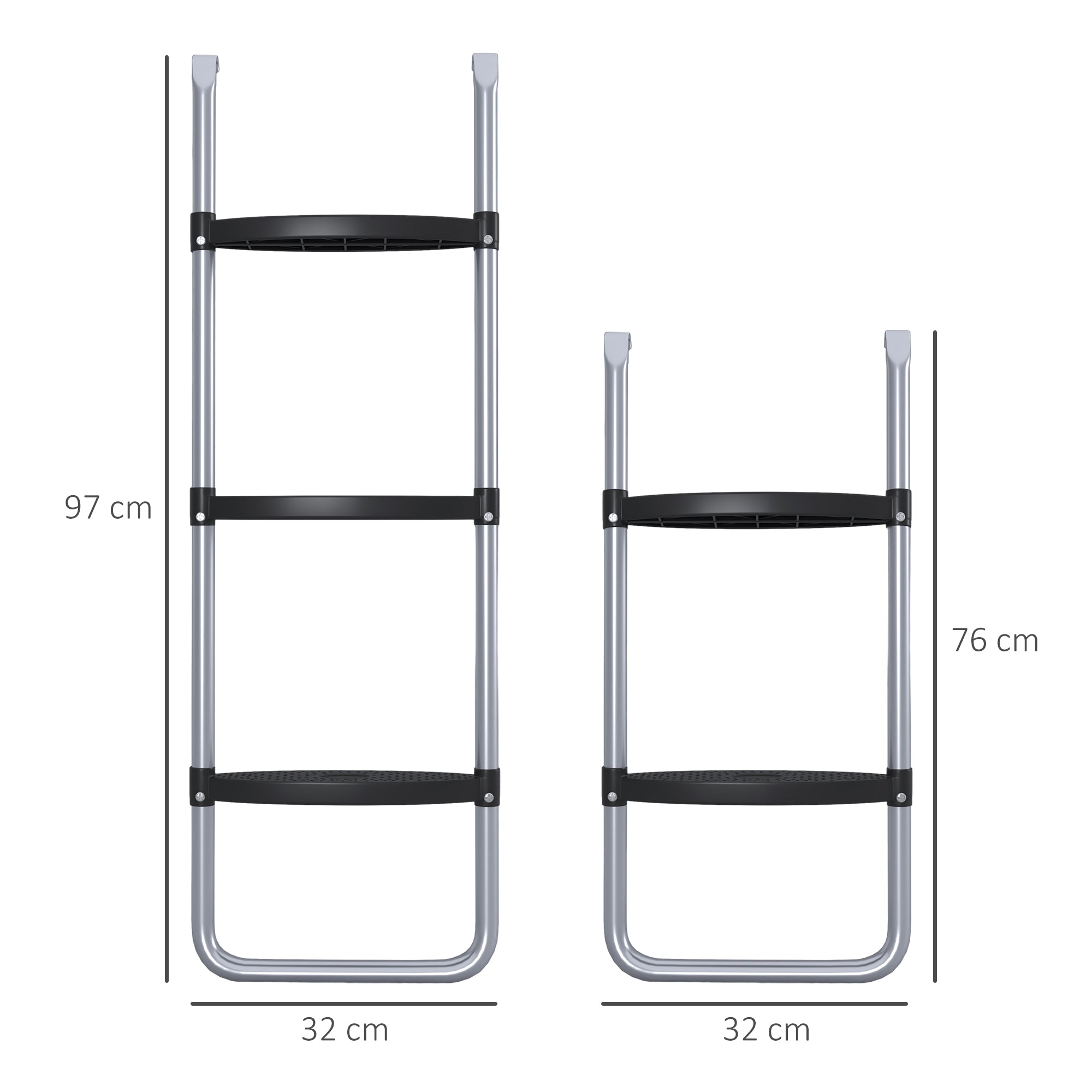 Galvanised Steel Trampoline Ladder, 2 Steps/3 Steps Outdoor Trampoline Accessories for 6ft, 8ft, 10ft, 12ft, 13ft, 14ft, 16ft Trampoline, 97L x 32Wcm, Silver Tone