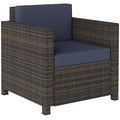 PE Rattan Garden Armchair with Cushion - Mixed Brown/Navy Blue