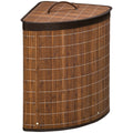 Bamboo Laundry Basket with Lid 55L Corner Hamper with Removable Washable Lining - Brown