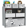 6 Piece Kids Storage Unit with Fabric Bins Organiser for Toys and Books - Grey