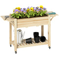 Wooden Raised Planter with Shelves 46 x 94cm - Natural Finish