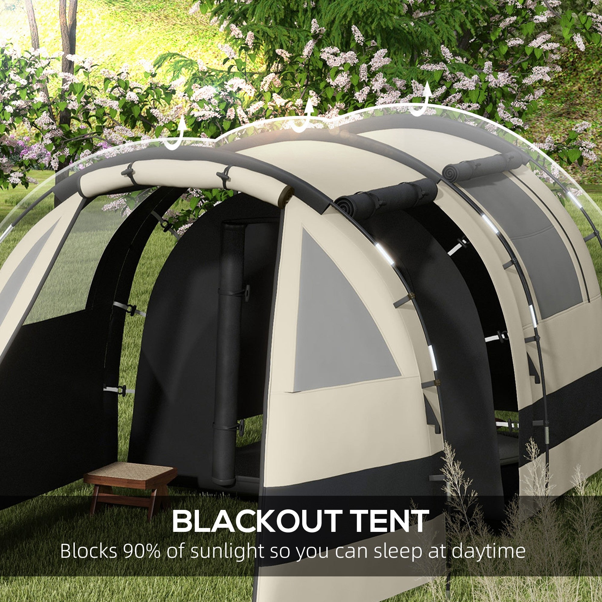 Four Man, Two Room Blackout Tent, with Accessories - Khaki