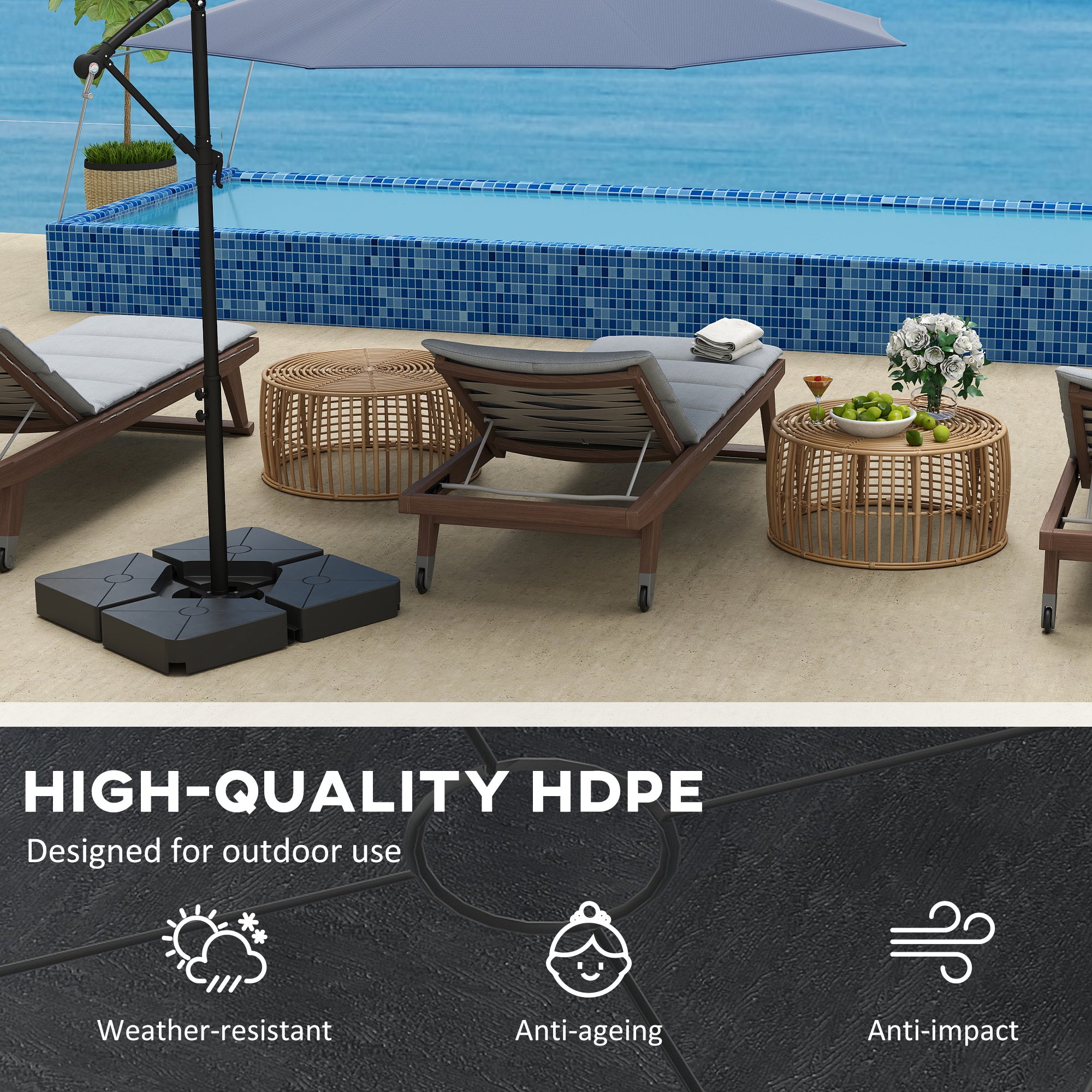 Umbrella Weights for Cantilever Parasols, Set of 4 Heavy Duty Parasol Base Weights, 64kg Sand or 55kg Water Filled, Black