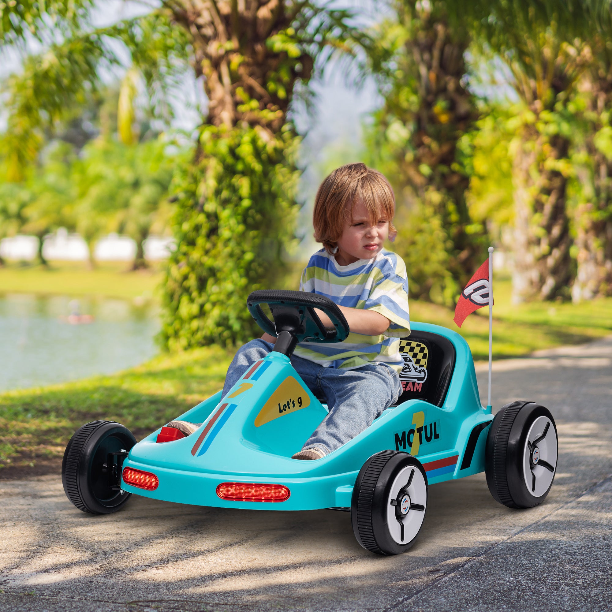 6V Electric Go Kart for Kids with Music, Light, Horn, for 3-5 Years, Blue