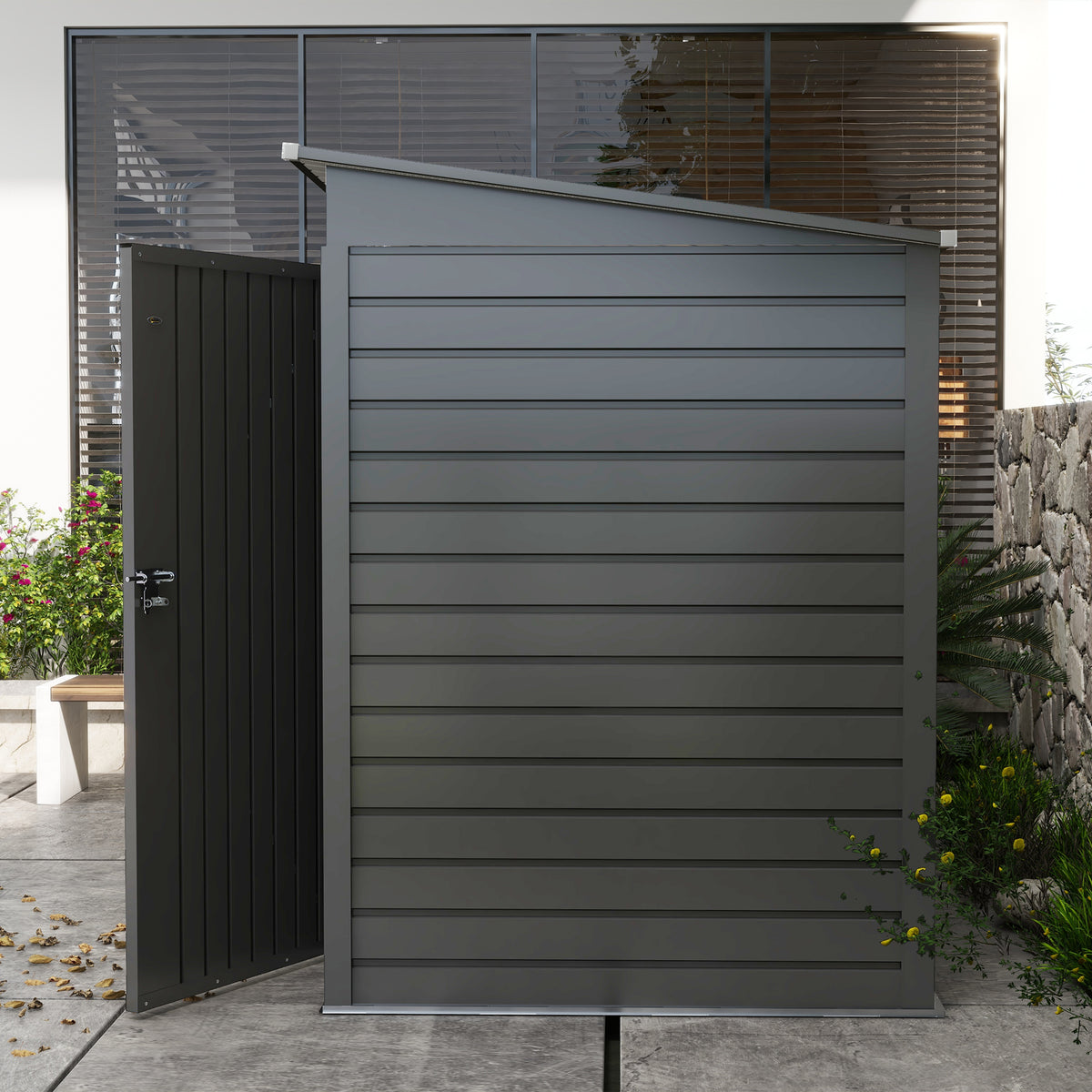 4x6ft Galvanised Steel Garden Shed with Lockable Door - Grey
