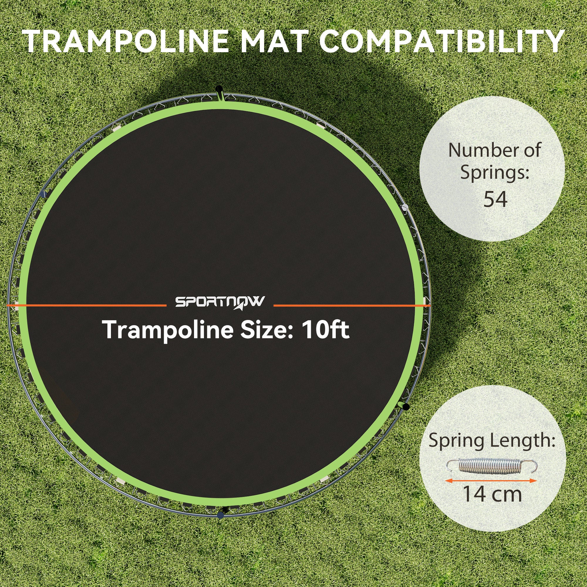 Trampoline Replacement Mat with Spring Pull Tool, 54 V-Hooks, for 10ft Trampoline using 14cm Springs, Green