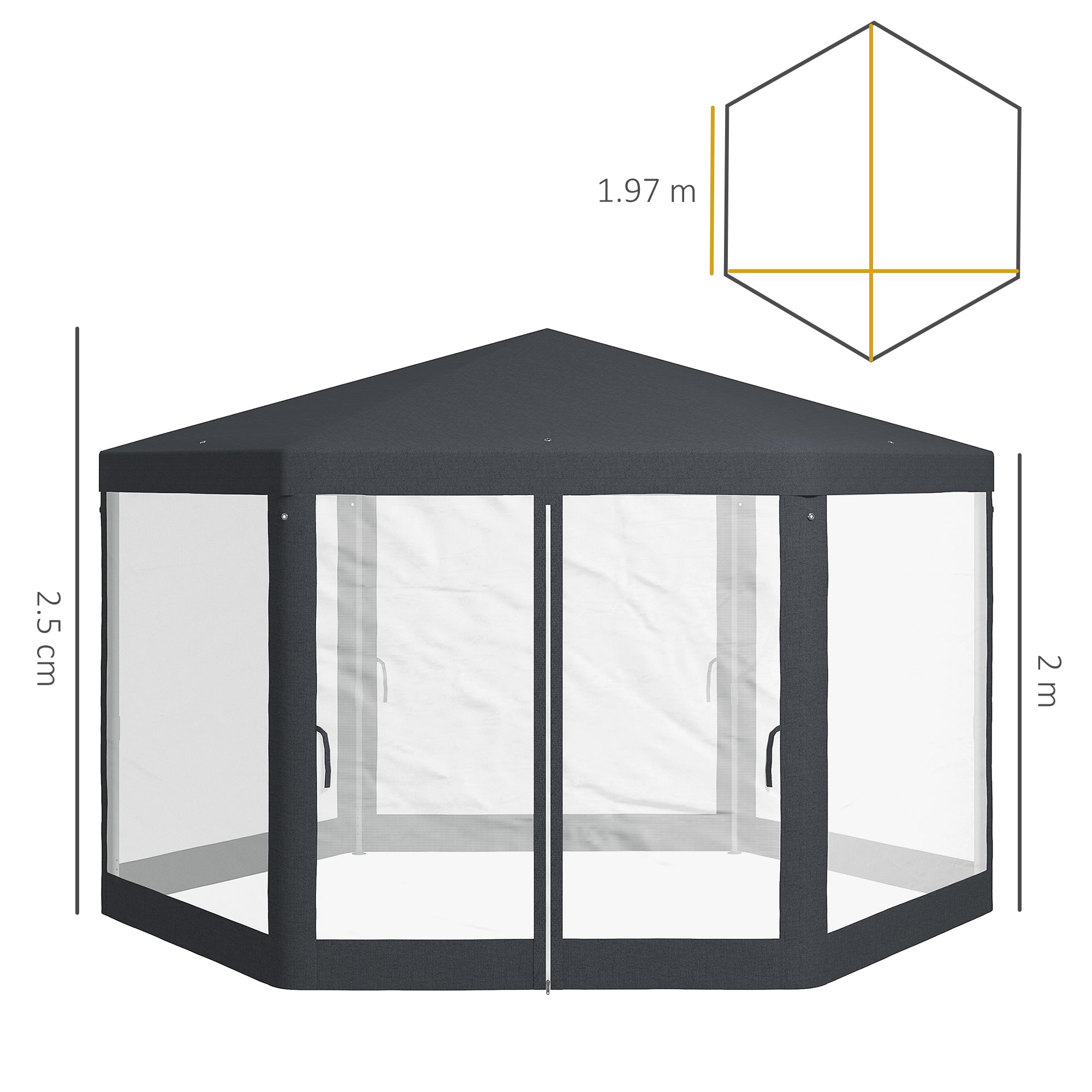4 Metre Hexagon Steel Frame Gazebo with Netting - Dark Grey