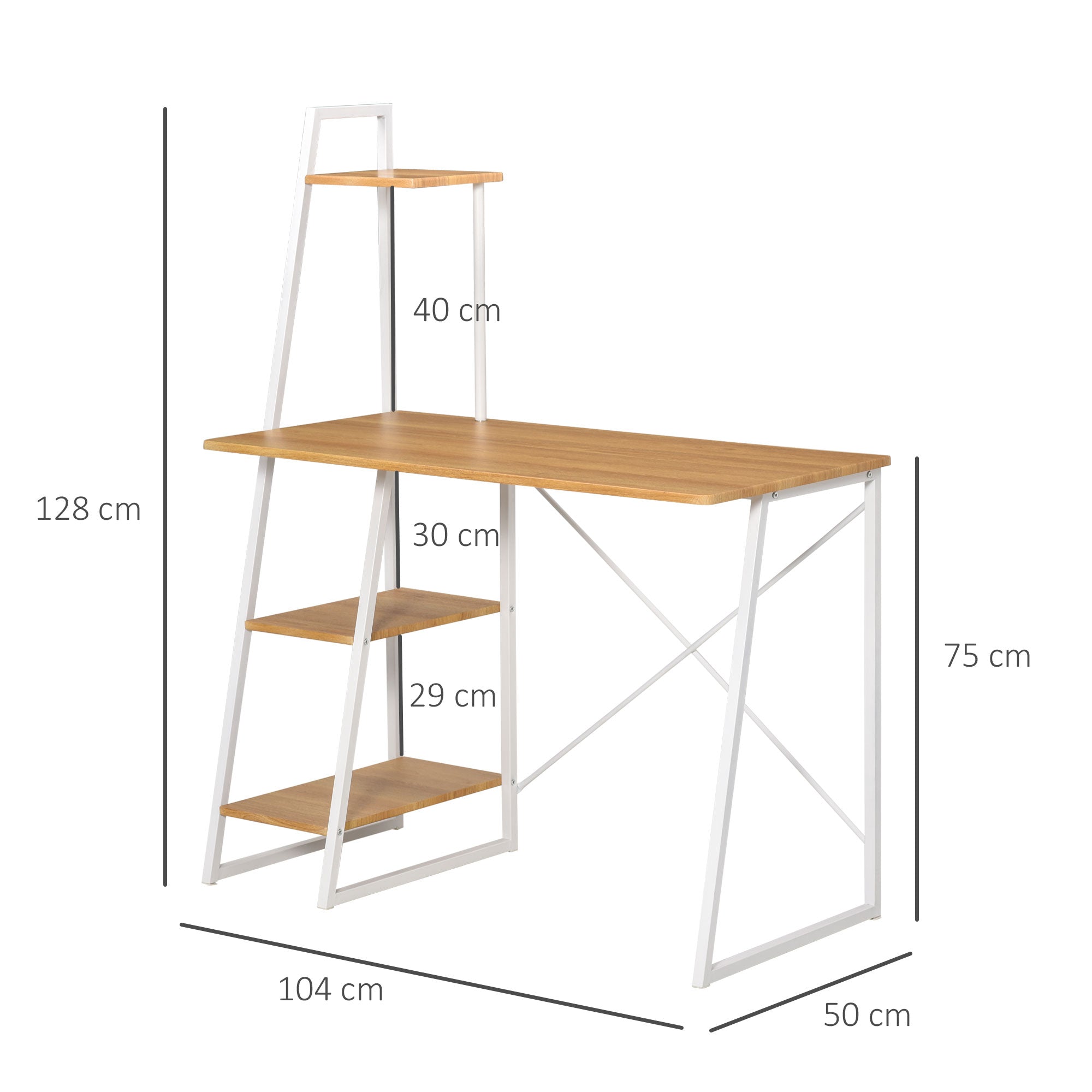 Home Office Computer Desk with 3-Tier Storage Shelves Study Writing Table Workstation for Small Space Natural