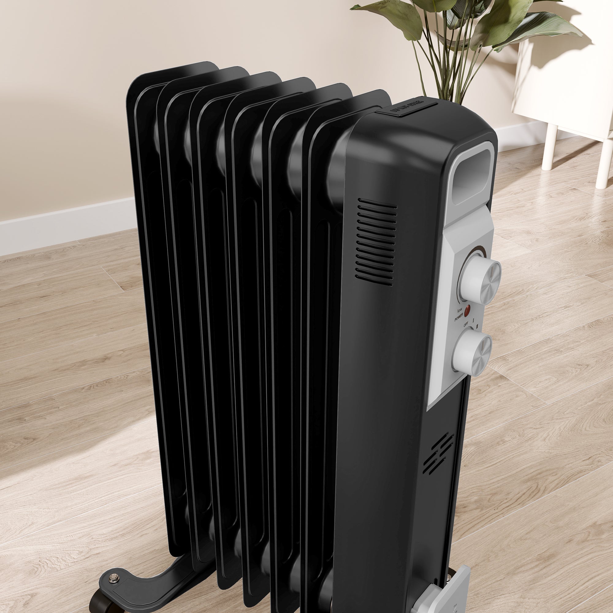 1.5kW Nine Fin Oil-Filled Radiator - Black