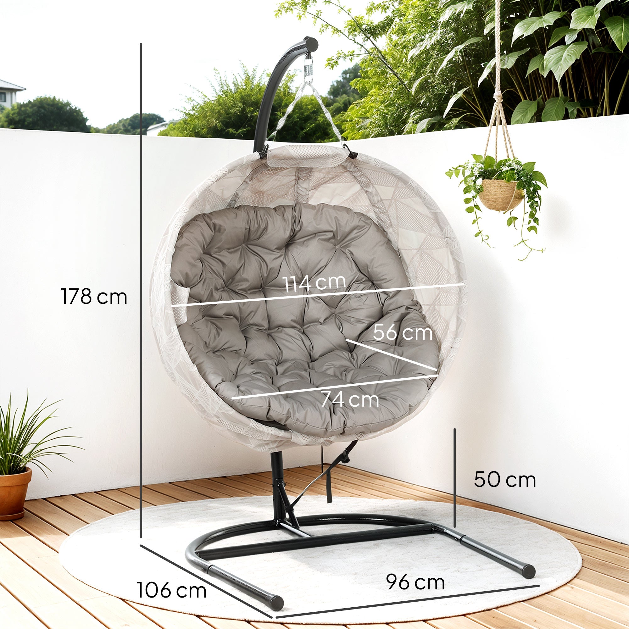 Hanging Egg Chair with Stand and Thick Cushion - Sand Brown