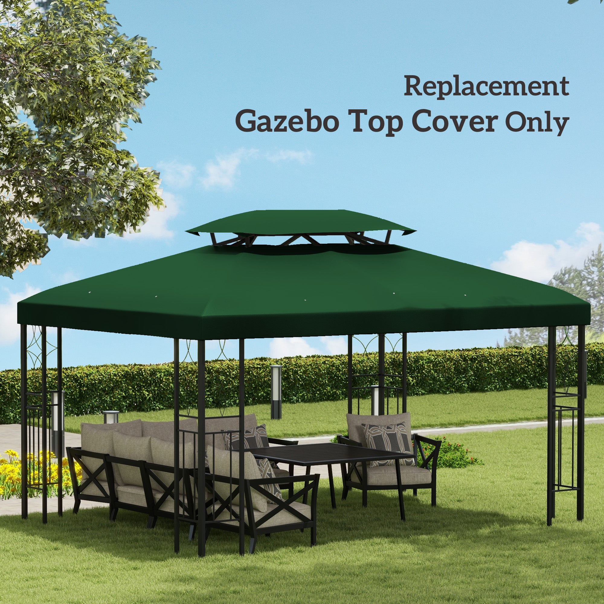 Gazebo Roof Replacement for 3x4m Frames - Durable Green Polyester