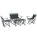 Four-Piece Portable Picnic Table Set with Foldable Chairs and Cup Holders - Grey
