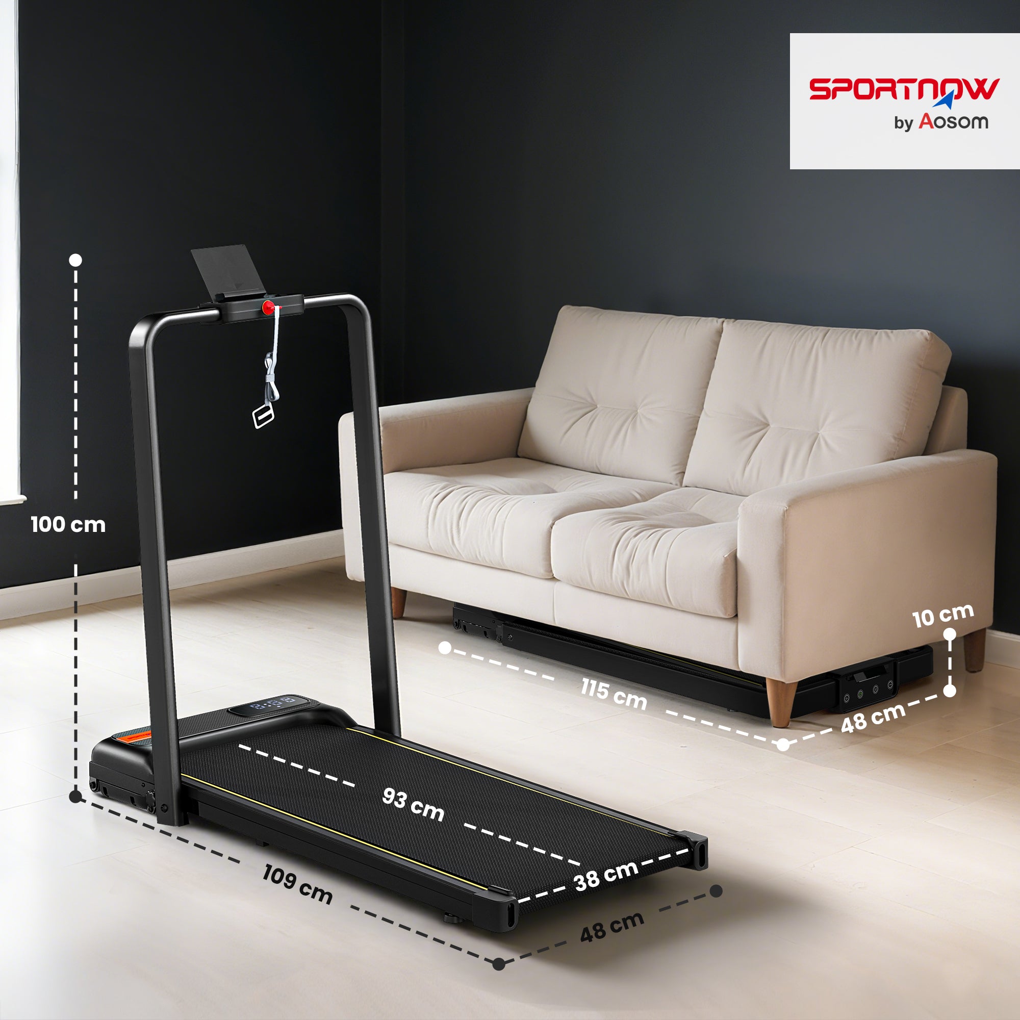 Folding Walking Treadmill, Under Desk Walking Pad with Incline, Black