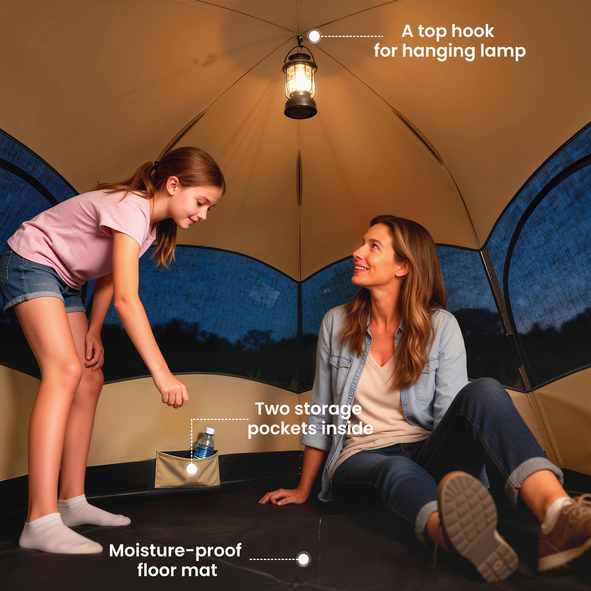 Double Layer Instant Pop Up Tent with Rainfly, Portable Camping Shelter with Sewn-in Groundsheet and Carry Bag, Khaki