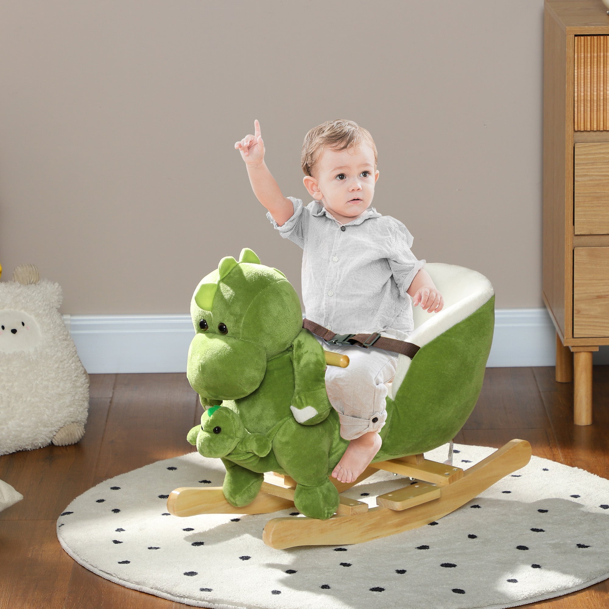 Dinosaur-Shaped Baby Rocking Horse w/ Safety Belt, 32 Songs