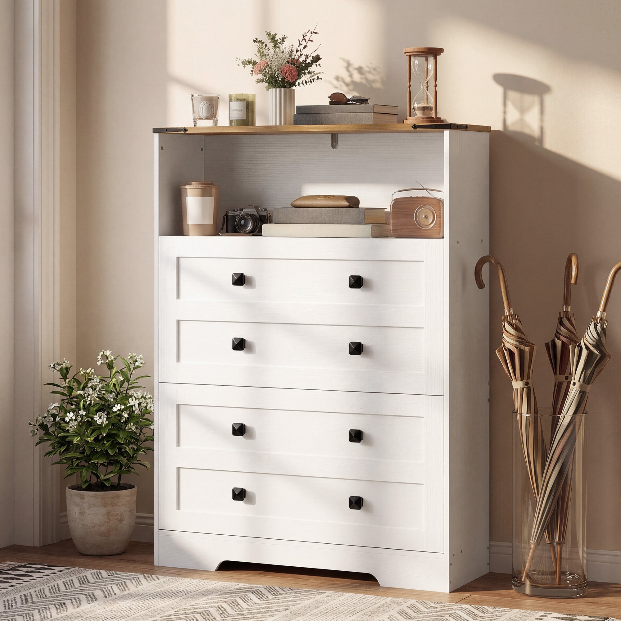 Shoe Cabinet with 2 Flip Drawers, Narrow Shoe Storage Cabinet, White