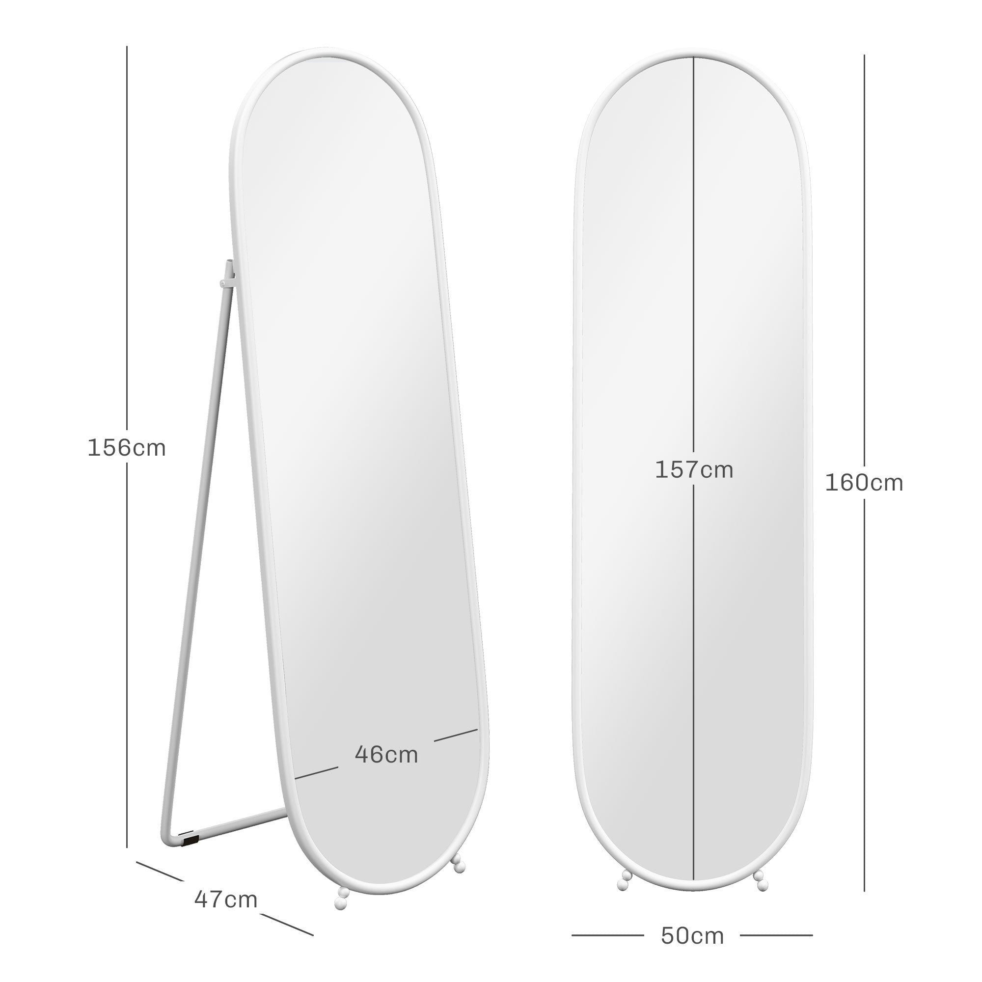 Three-Way Curved Full Length Mirror - White