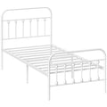 Single Minimalistic Metal Bed Frame with Built-in Slats - White
