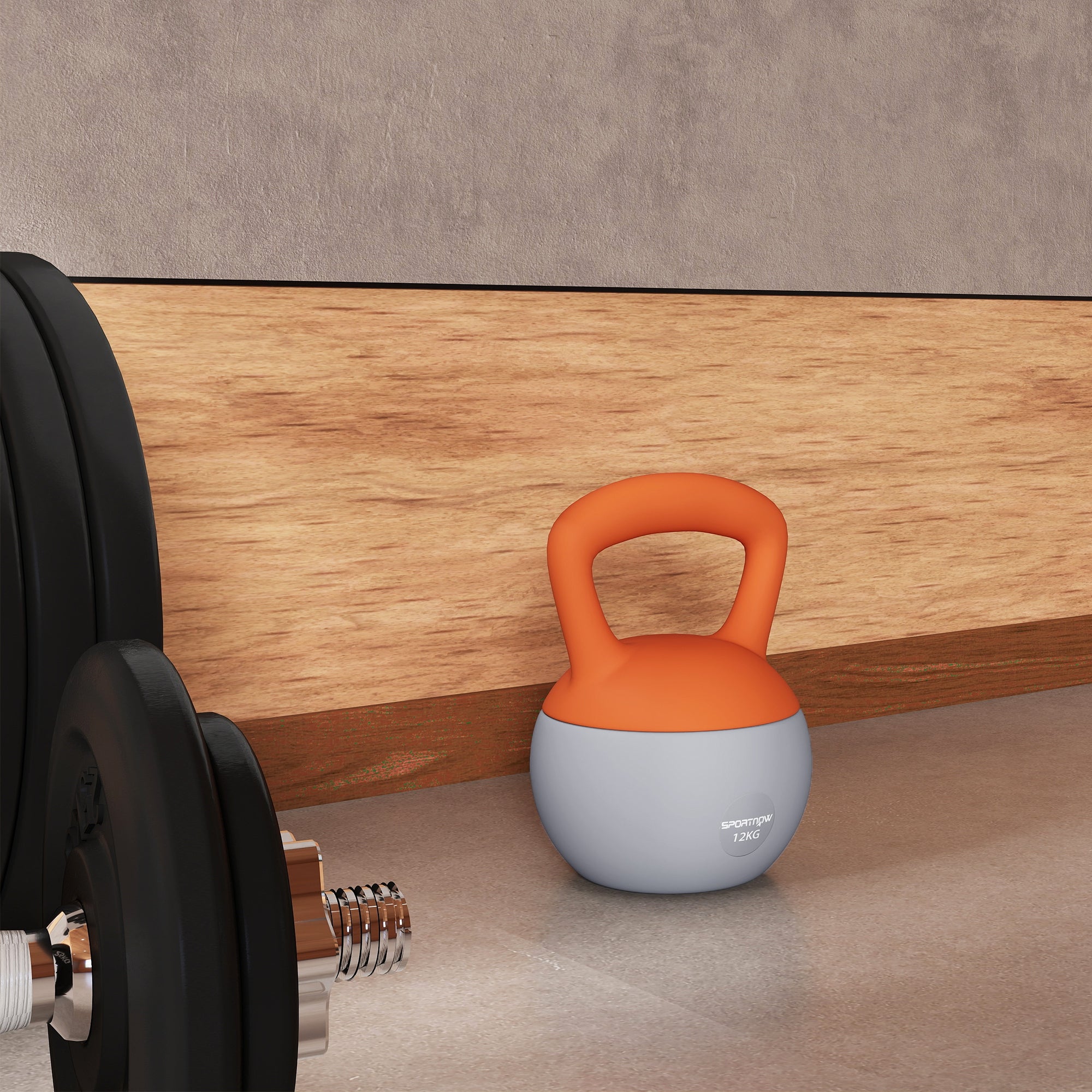 12KG Soft Kettlebell, Kettlebell with Non-Slip Handle for Home Gym, Weight Lifting, Strength Training, Orange/Grey