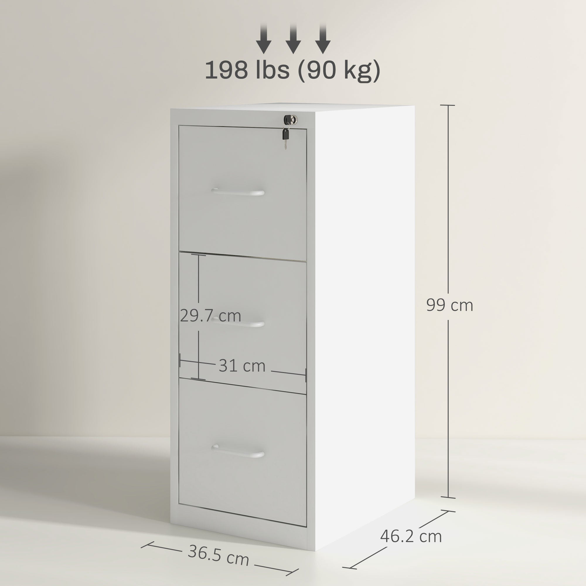 Three-Drawer Modern Steel Filing Cabinet - White