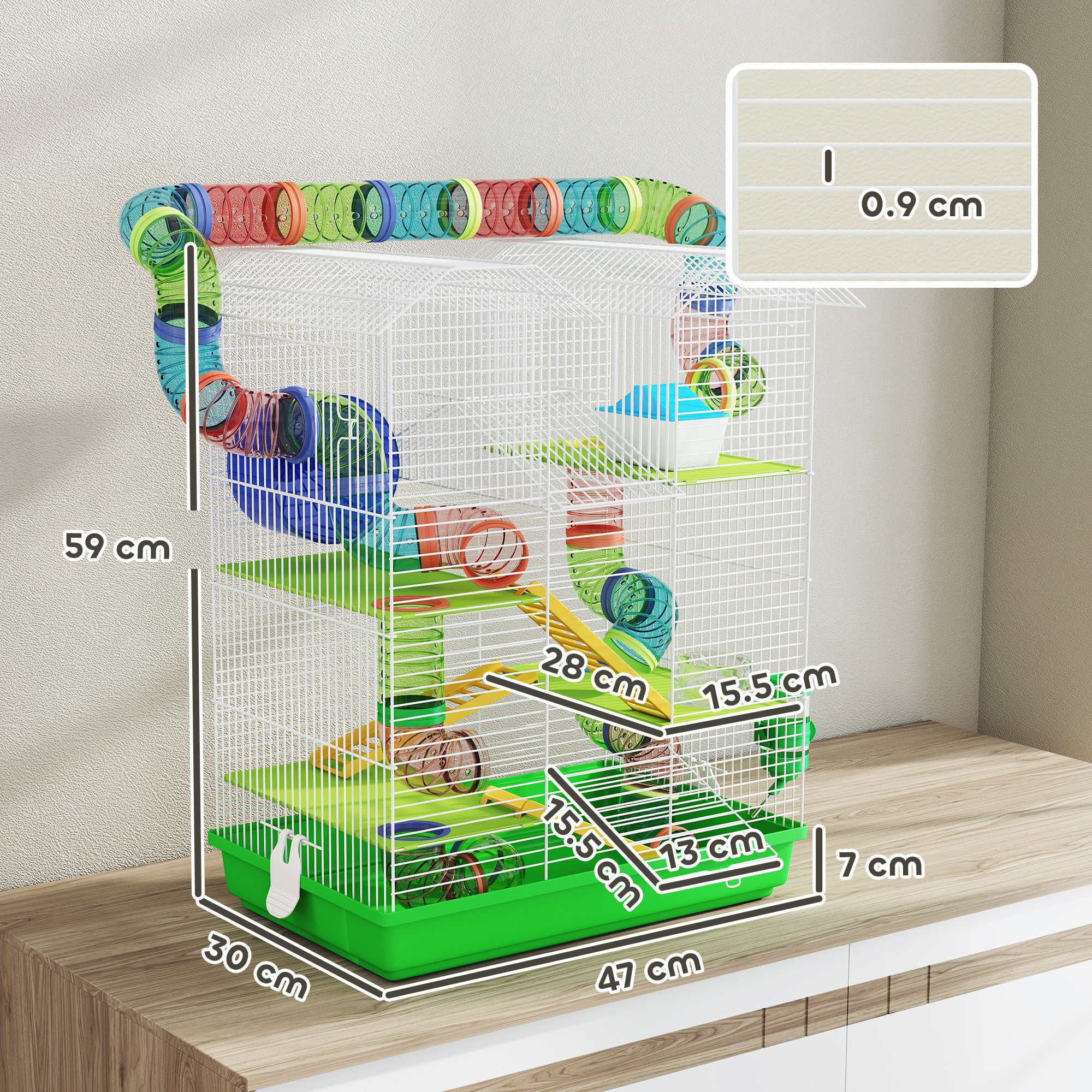 Hamster Cage, 5 Tier Carrier Habitat with Exercise Wheels Tunnel Tube Water Bottle Dishes House Ladder, Gerbil Cage for Dwarf Mice, Green