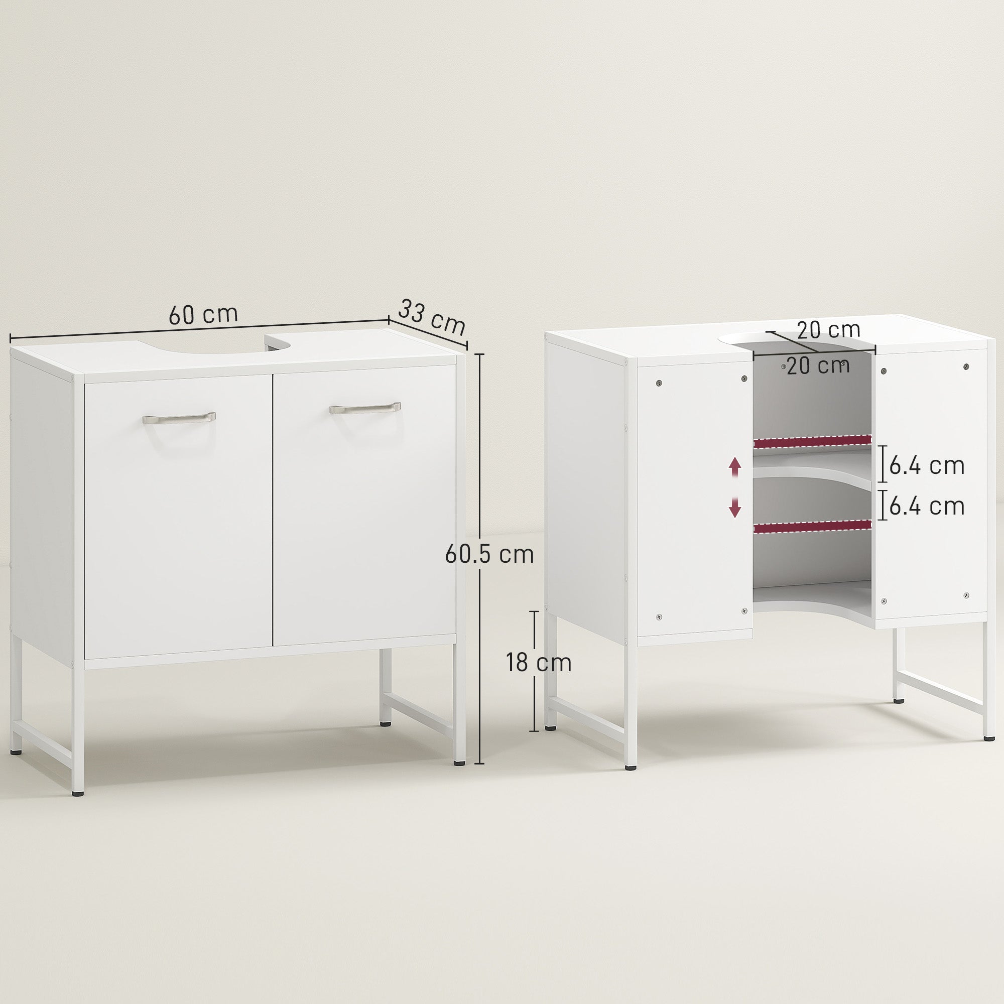 Bathroom Vanity Unit, Under Sink Storage Cabinet with Soft-Close Doors for Basin without or with Pedestal, White