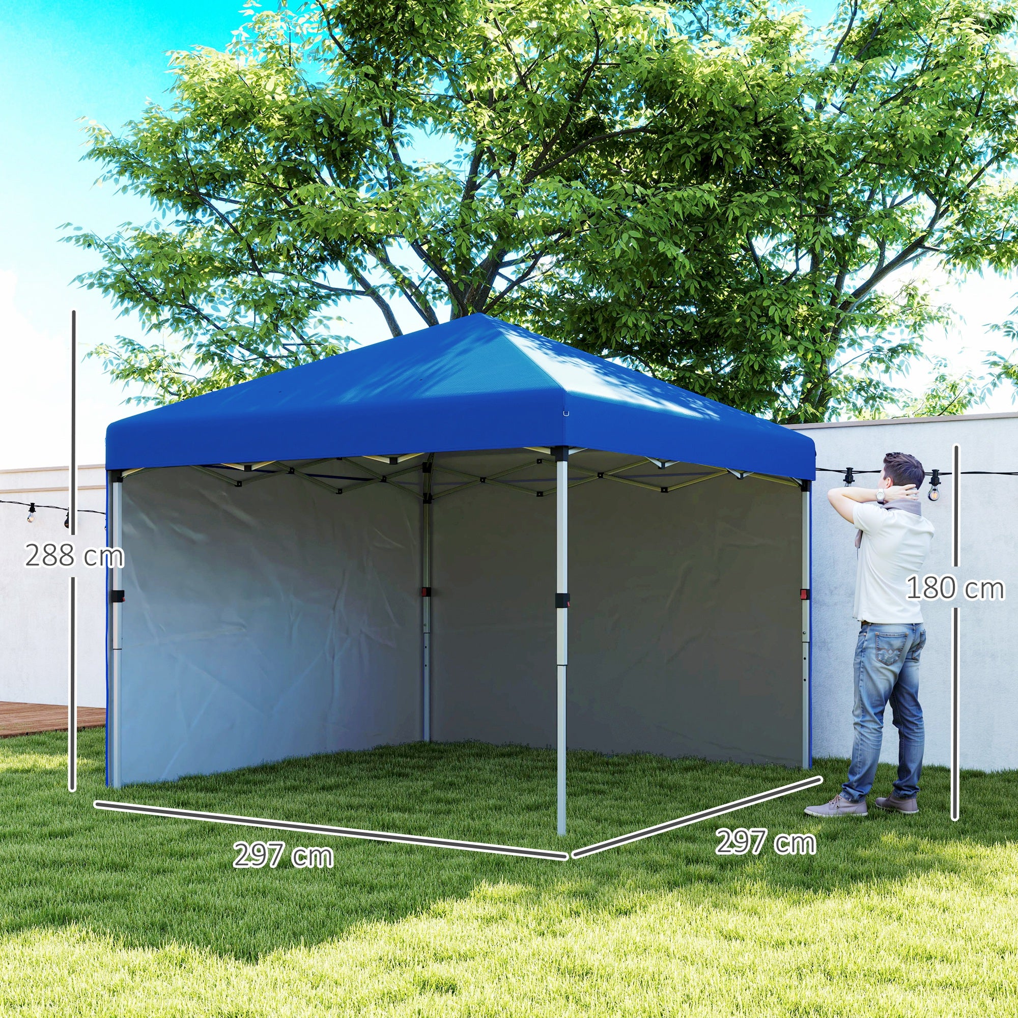 3 x 3 Metre Pop Up Gazebo Set with Sidewalls and Wheeled Bag - Blue