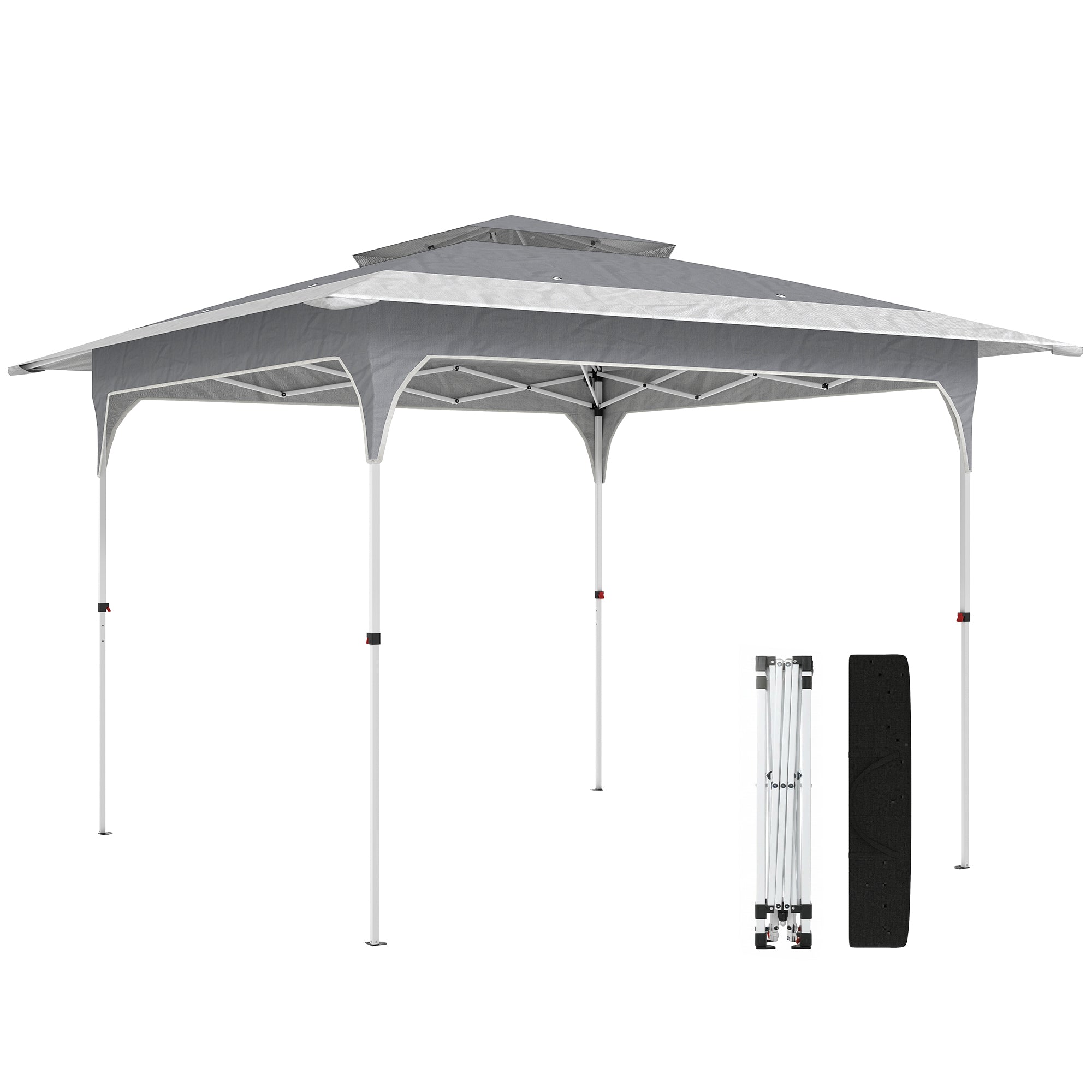 3.5 x 3.5 m Pop Up Gazebo with One-Push Setup, UPF50+ Double Tier Garden Party Tent Marquee with Carry Bag, Dark Grey