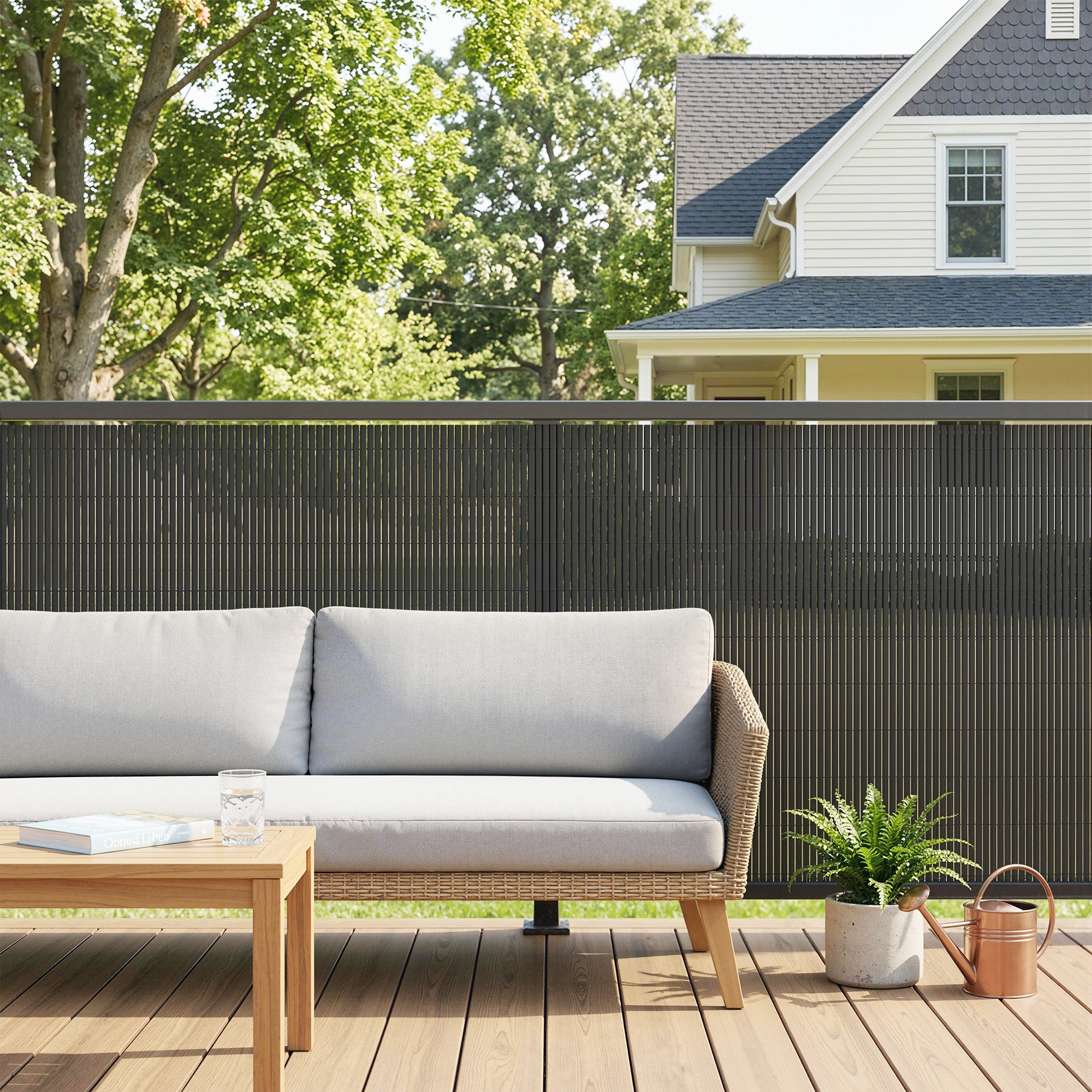 2Pcs Plastic Privacy Screening Fence, 1m x 3 m Waterproof Windbreak Fence, Dark Grey