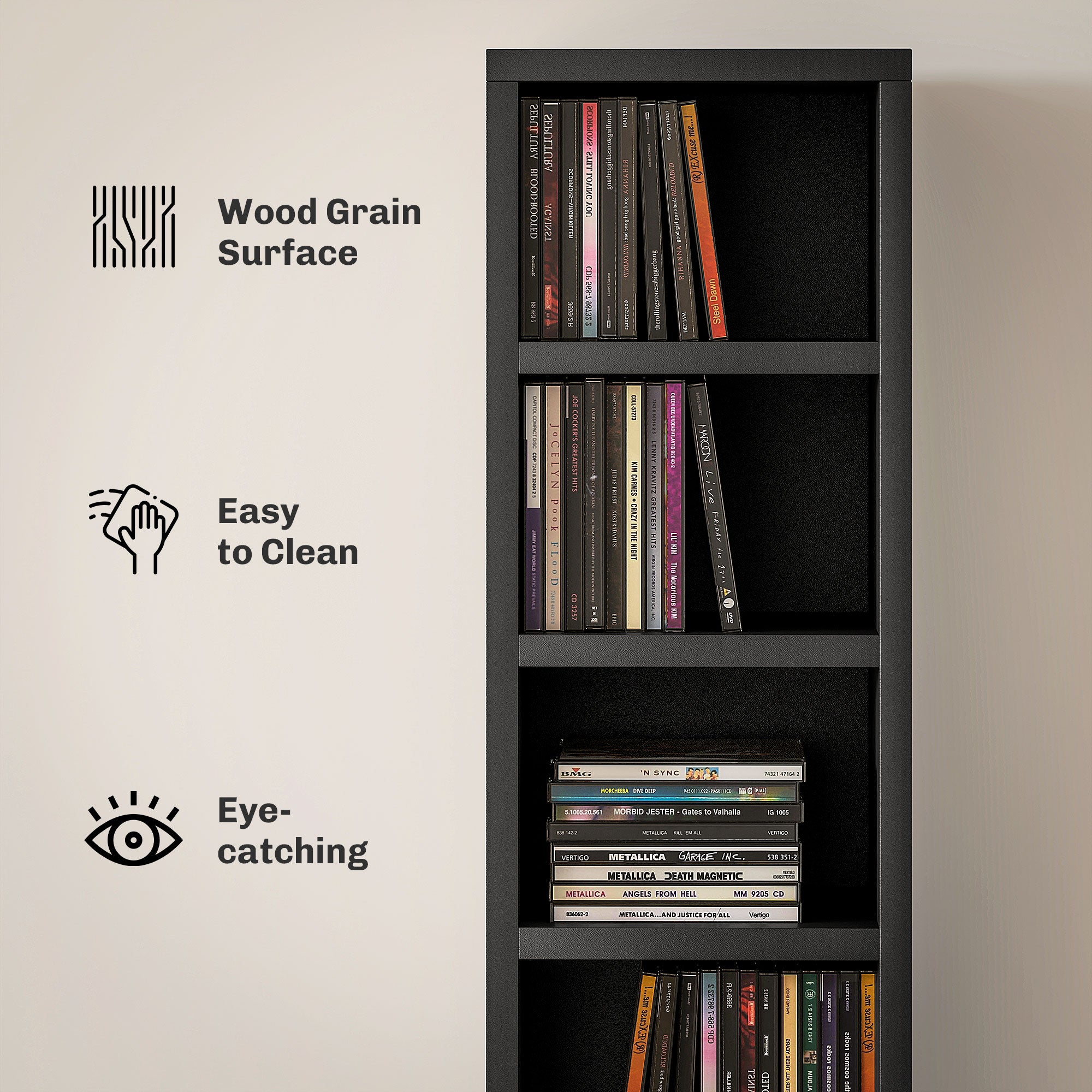 204 CD Tall Narrow Media Storage Tower with 12 Tiers - Black