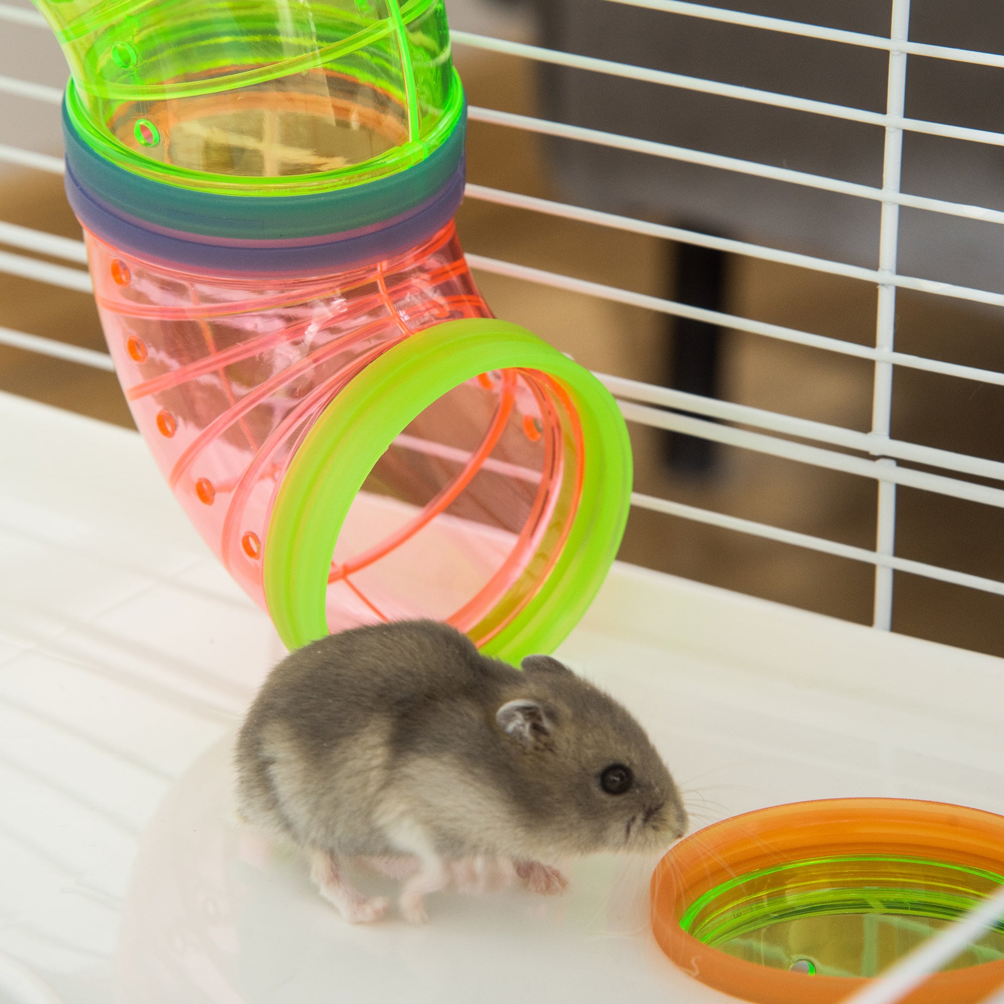 Hamster Cage w/ Water Bottle, Exercise Wheel, Tubes, Ramps - Light Blue
