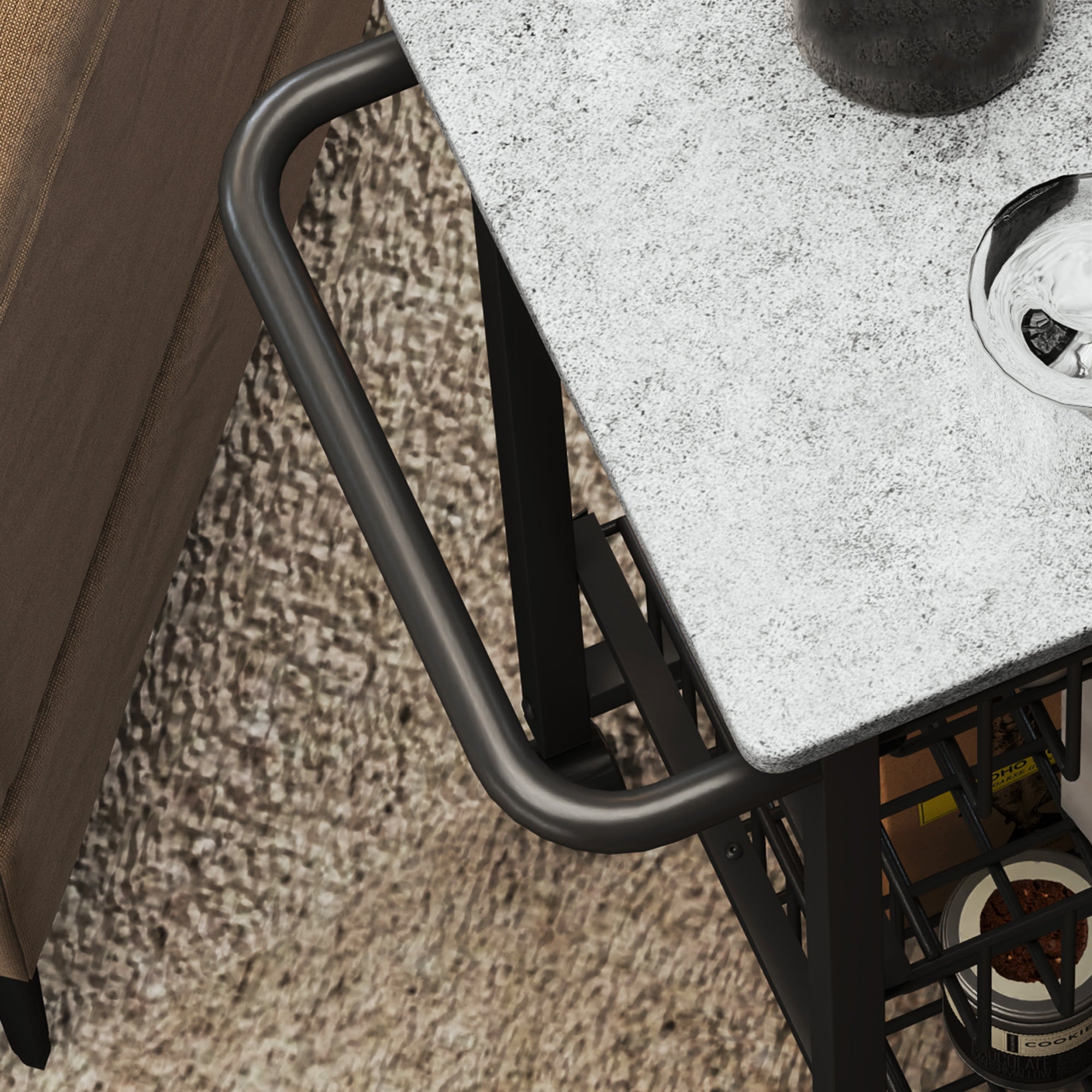 Three Basket Mobile Kitchen Island, with Brakes - Grey/Black