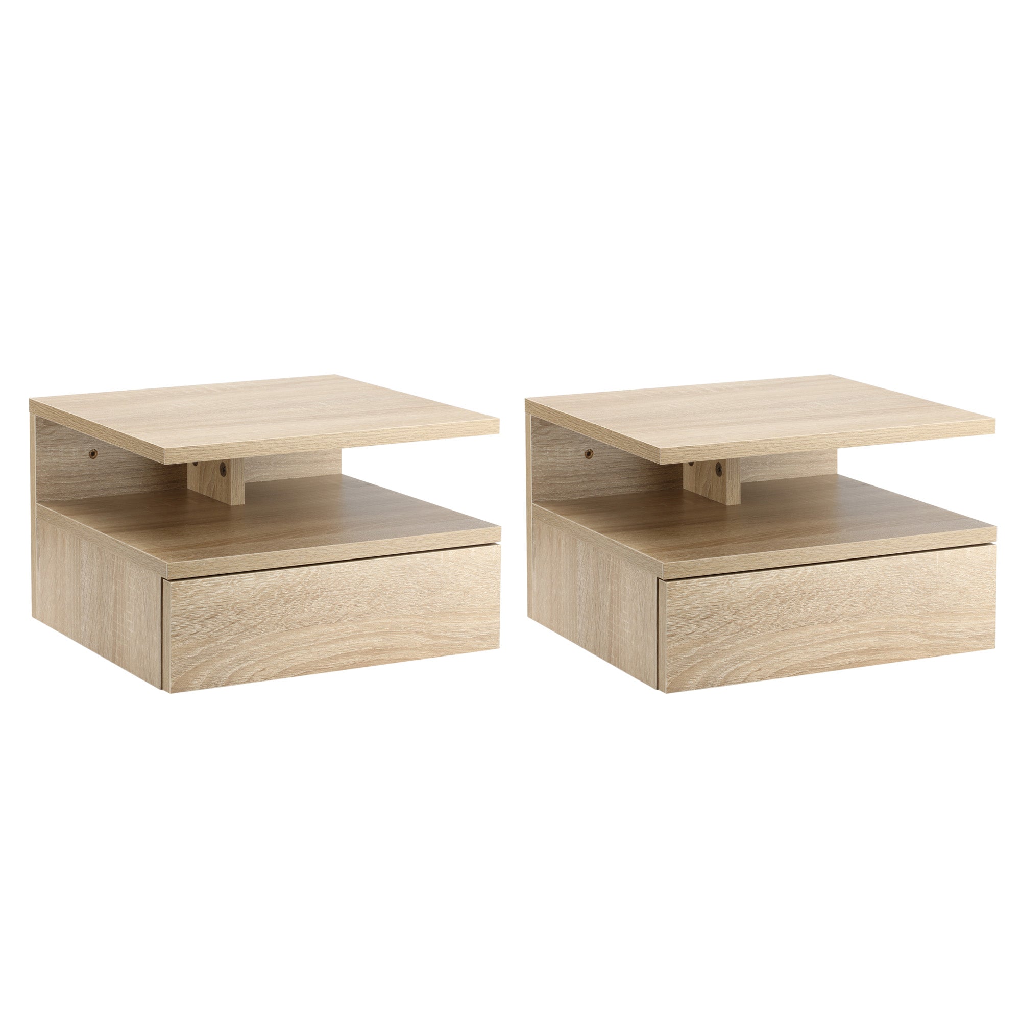 Set of Two Floating Bedside Tables - Oak Tone