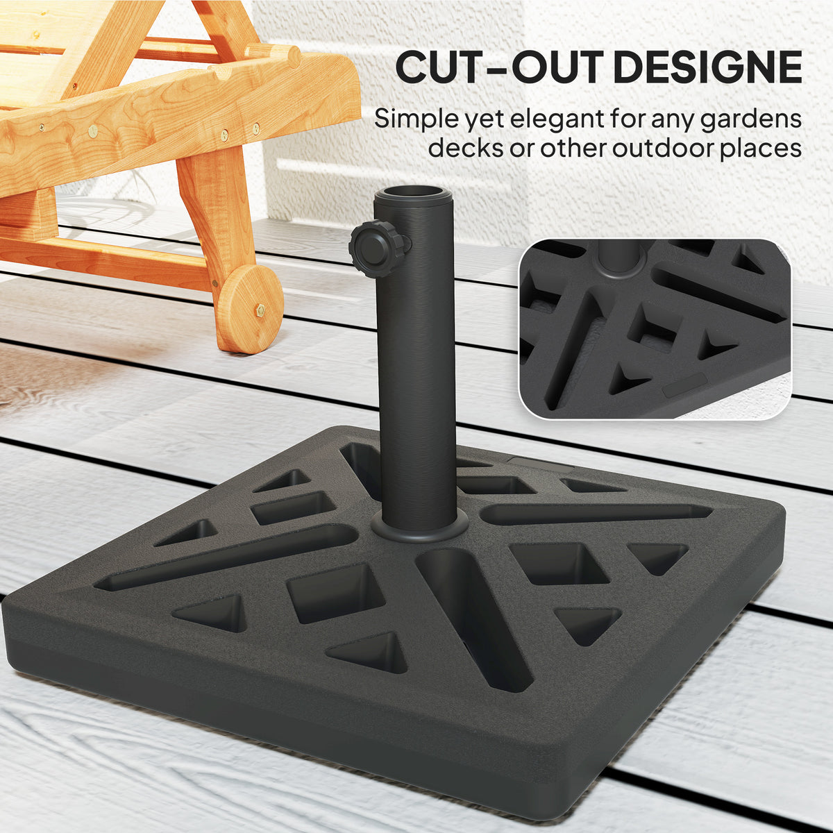 15kg HDPE Garden Parasol Base with Cut-Out Design - Black