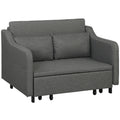 Two-Seater Pull-Out Sofa Bed with Pillows and Storage Pockets - Grey