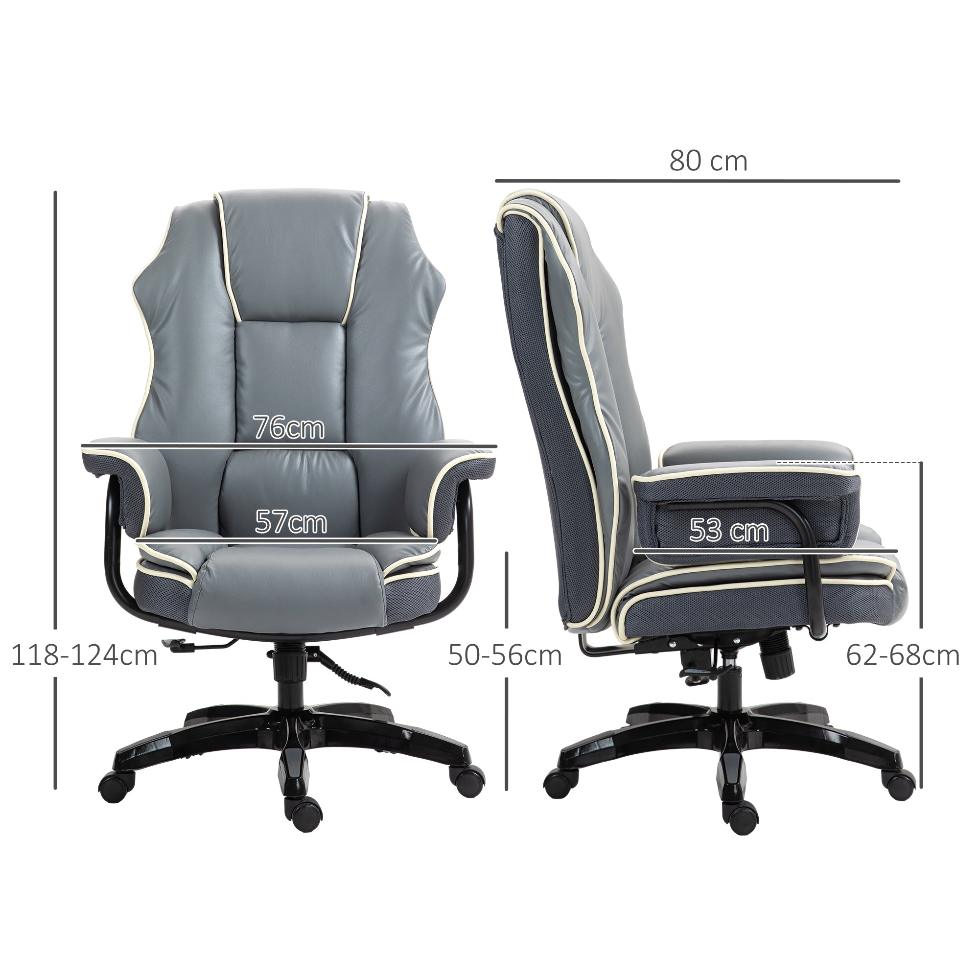 High Back Office Chair, PU Leather Desk Chair, Reclining Swivel Computer Chair for Home, Grey