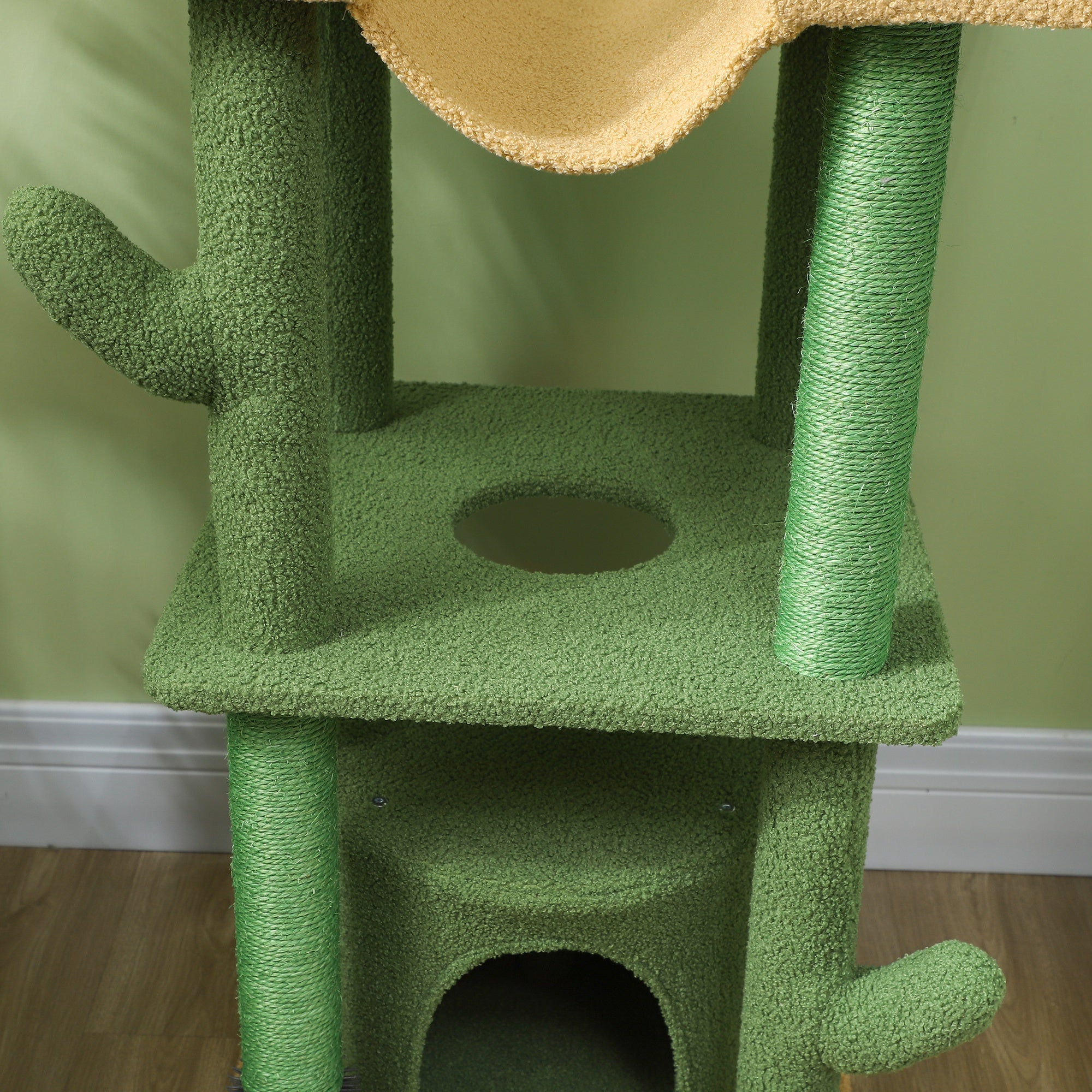 225-255cm Height Adjustable Floor to Ceiling Cat Tree, Tall Cat Tower for Indoor Cats w/ Scratching Posts - Green