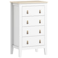 Bedroom Chest of Drawers, Modern 4 Drawer Dresser Cabinet with PU Leather Handles and Metal Runners for Living Room, Hallway, Entryway, 60 x 40 x 98 cm, White