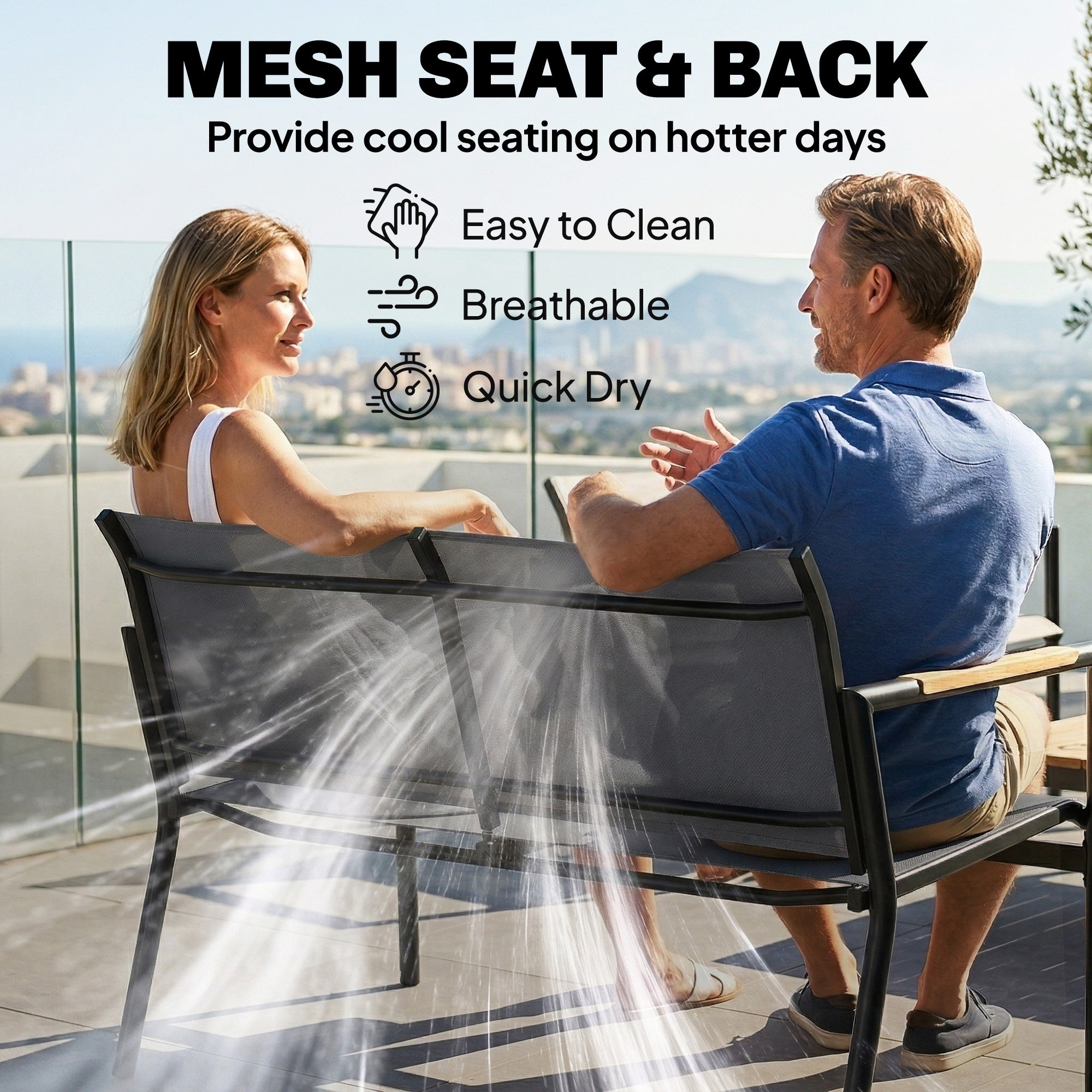 4 Seater Garden Furniture Set with Loveseat, Armchairs, Table, Metal Garden Sofa Set with Breathable Seats, Grey