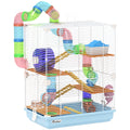 5 Tier Hamster Cage Carrier Habitat with Exercise Wheels and Tunnel - Light Blue