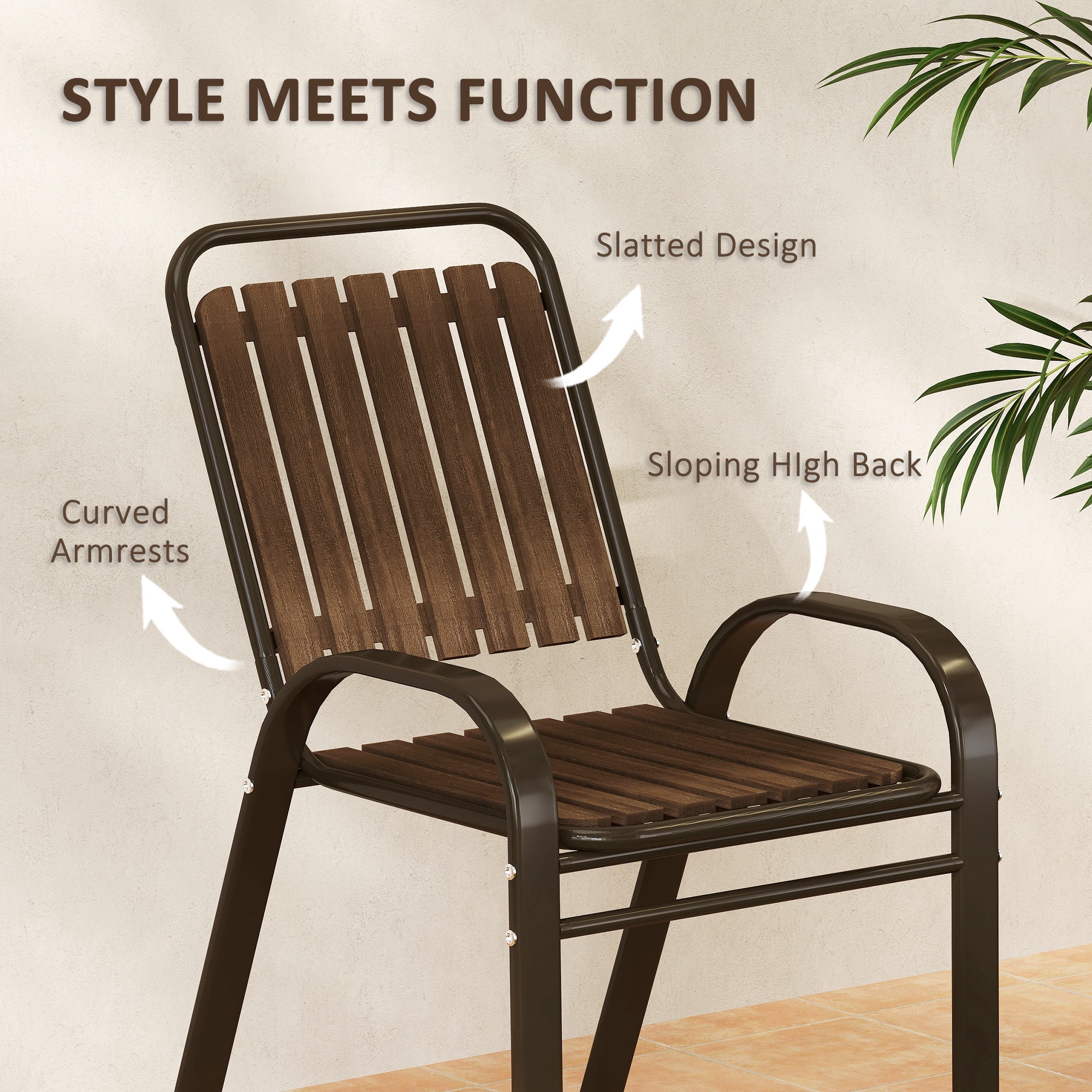 3 Pieces Outdoor Patio Bistro Set with Stackable Chairs and Tempered Glass Table - Dark Brown