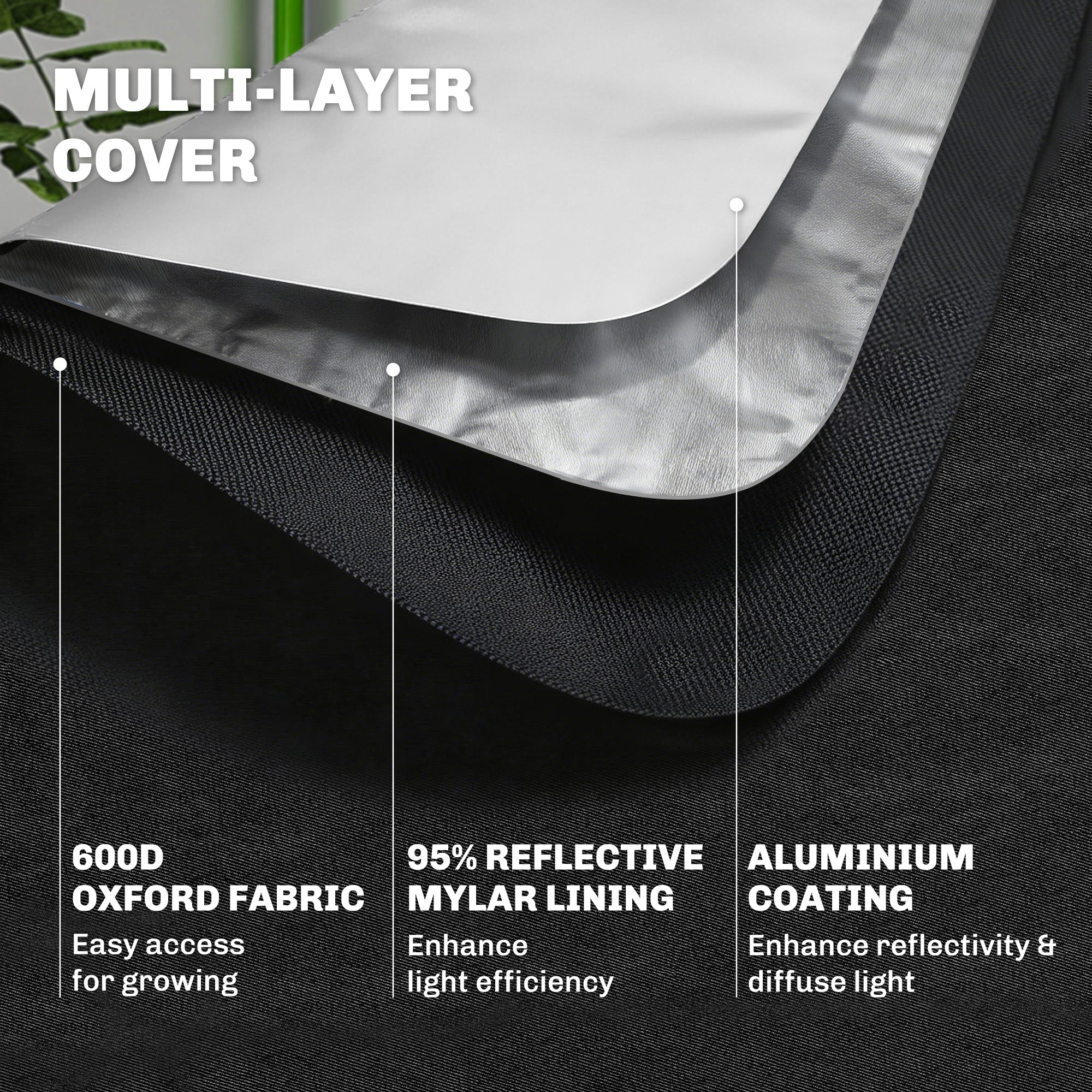 Grow Tent 120 x 120 x 200 cm, Reflective Mylar Hydroponic Growing Tent with 600D Oxford Fabric, Observation Window, Vent, Zipper Door for Indoor Plant Growing, Black