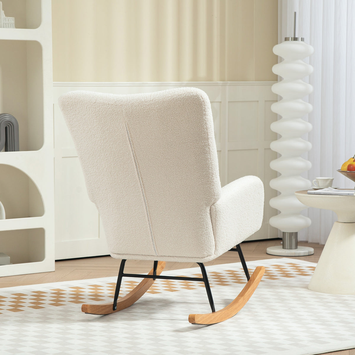 Teddy Fleece Rocking Chair with High-Density Foam Cushioning - Cream White