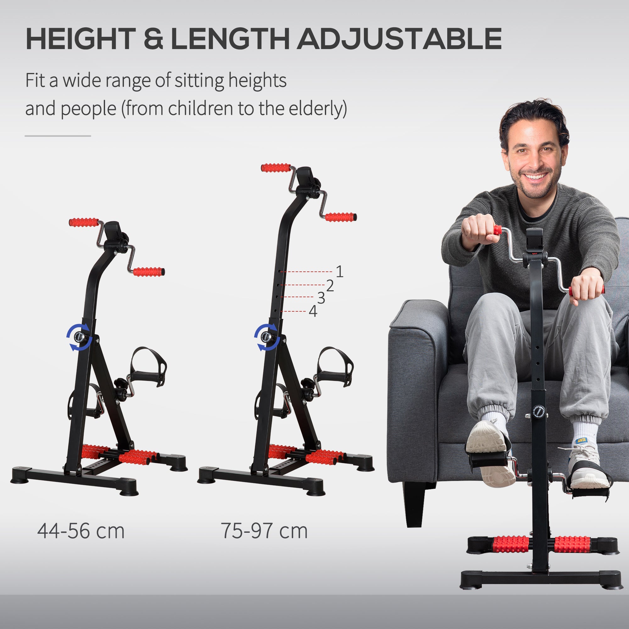 Portable Exercise Bike for Home Pedal Exerciser Height-adjustable 56L x 44- 56W x 75- 97H cm Black and Red