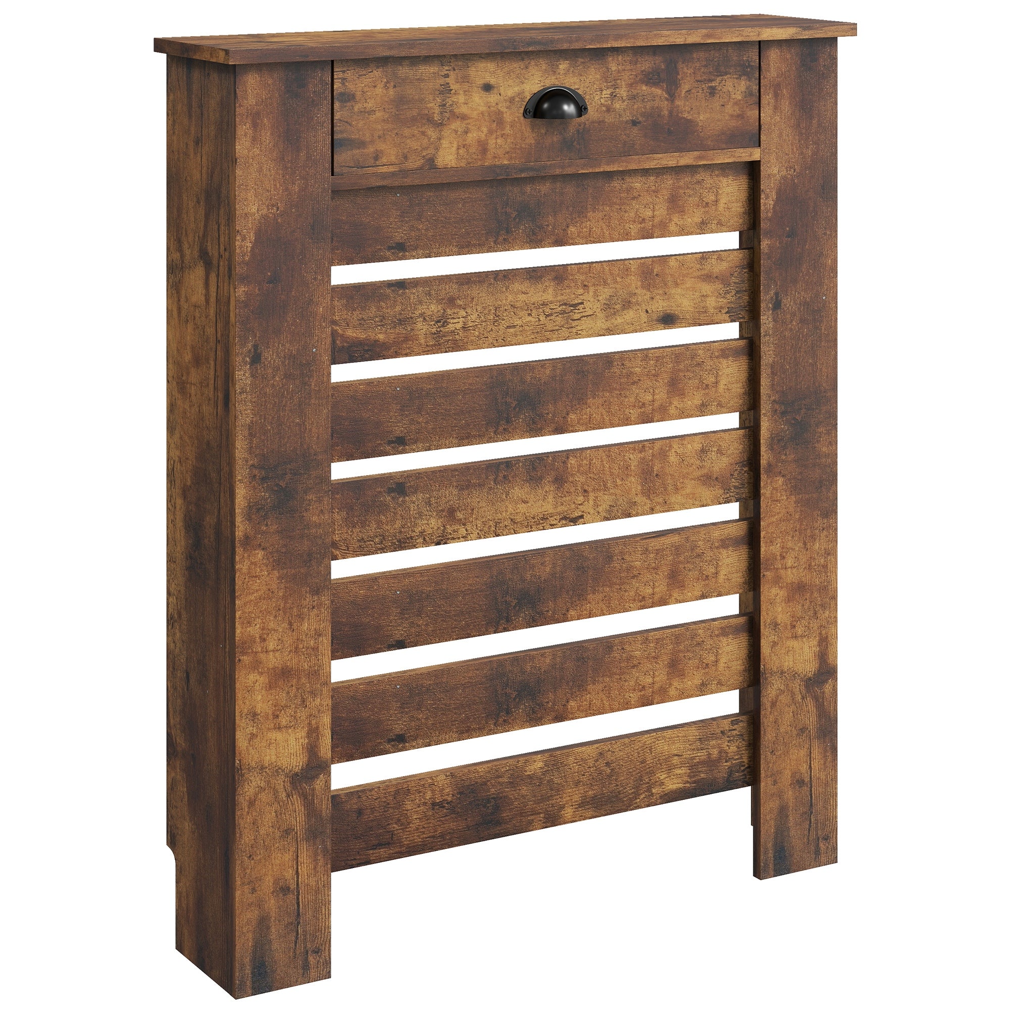 95.5H x 78Wcm Radiator Cover, with Drawer - Rustic Brown